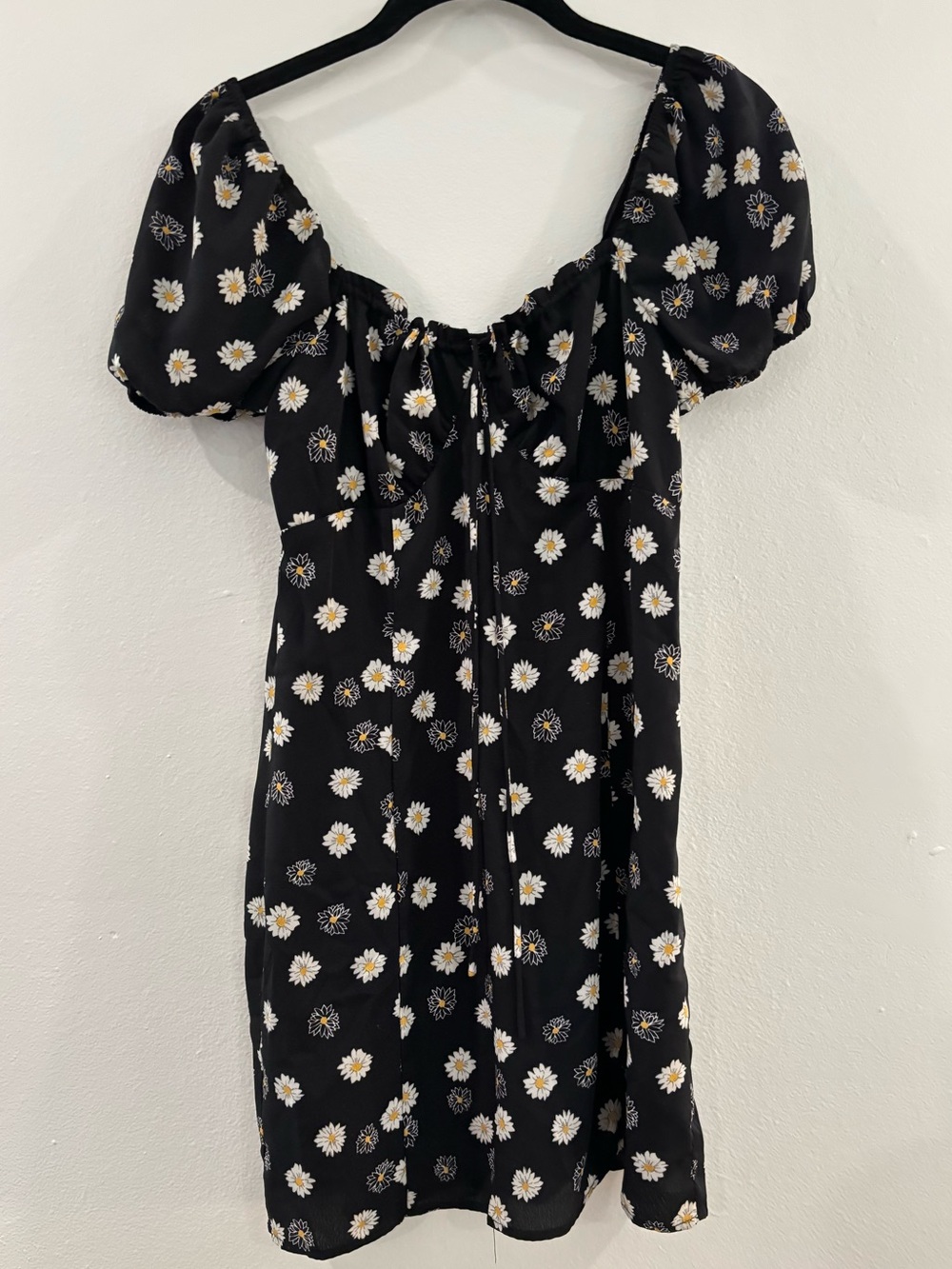 bp Black Daisy Tie-Front Puff Sleeve Mini Dress